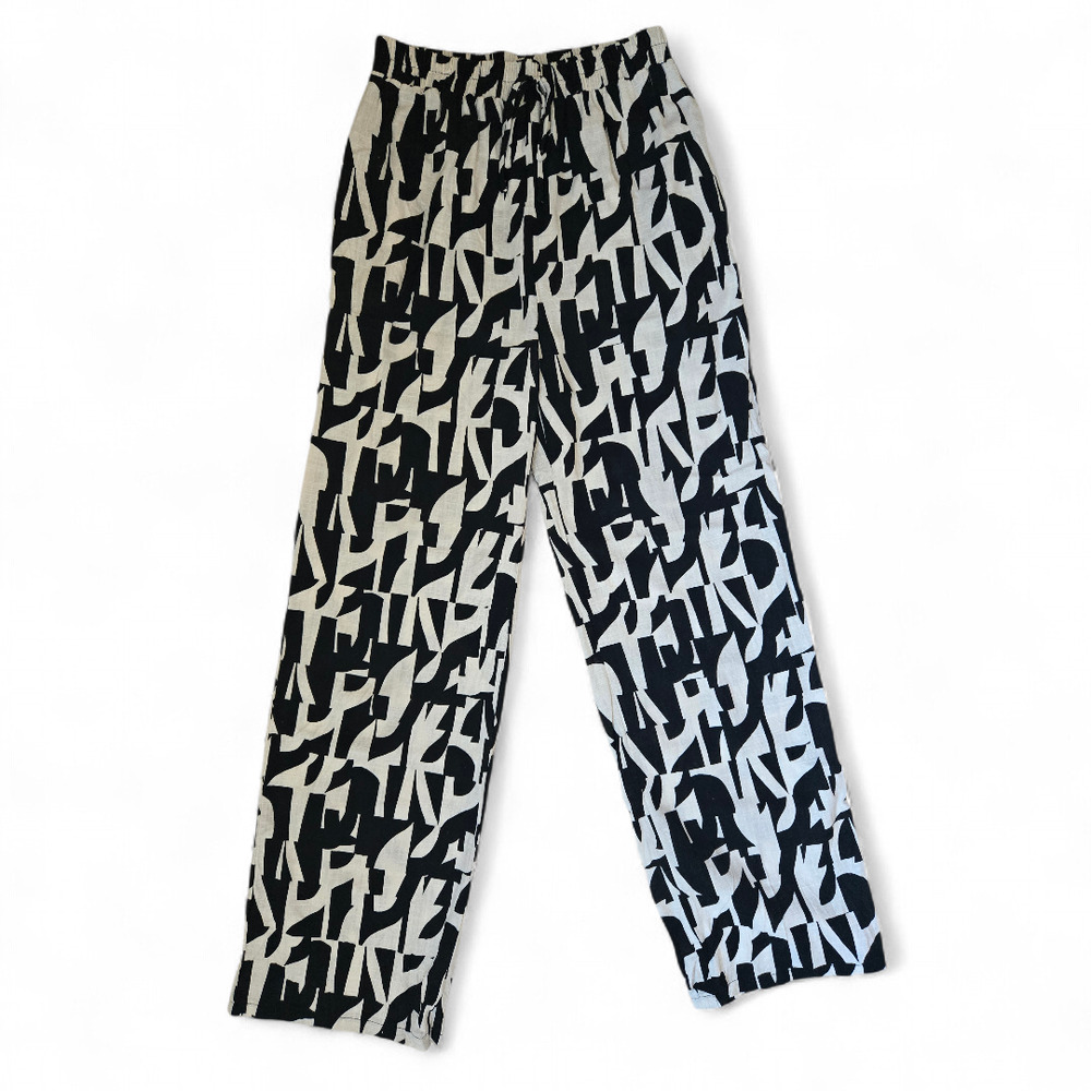 Monteau Los Angeles Black White Abstract Wide Leg Pants Size Small - Picture 3 of 6